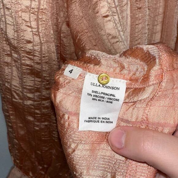 Ulla Johnson Edda Blouse Rose Gold/Peach Size 4 Mock Neck Long Sleeve Metallic - Picture 4 of 10